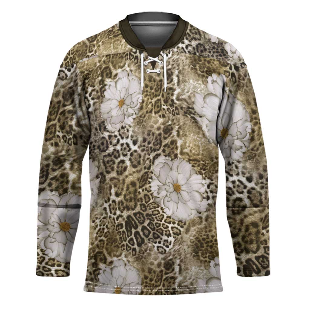 African Leopard Floral Pattern Hockey Jersey Sahara Pearl