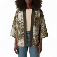 African Leopard Floral Pattern Kimono Sahara Pearl