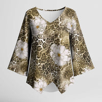 African Leopard Floral Pattern Kimono Sleeve Blouse Sahara Pearl