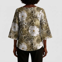 African Leopard Floral Pattern Kimono Sleeve Blouse Sahara Pearl