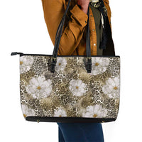 African Leopard Floral Pattern Leather Tote Bag Sahara Pearl