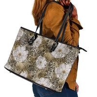 African Leopard Floral Pattern Leather Tote Bag Sahara Pearl