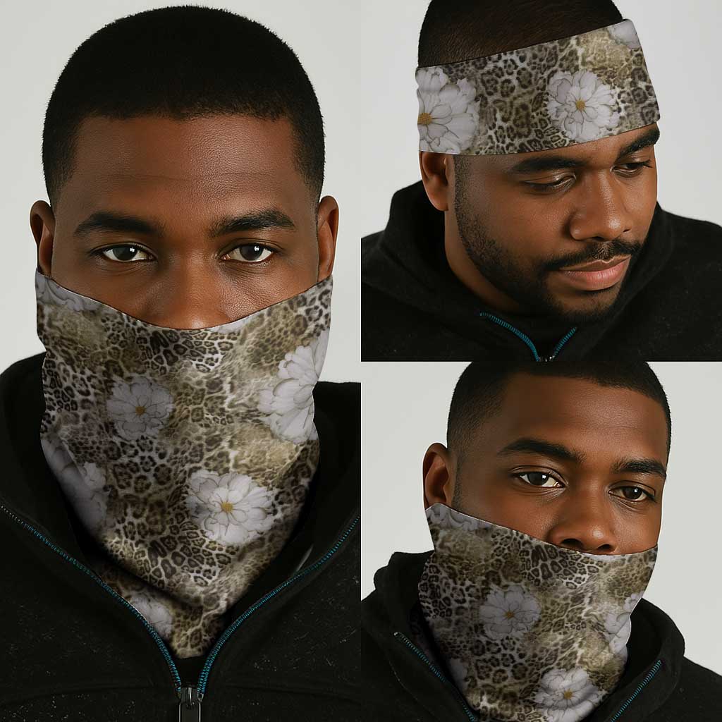African Leopard Floral Pattern Neck Gaiter Sahara Pearl