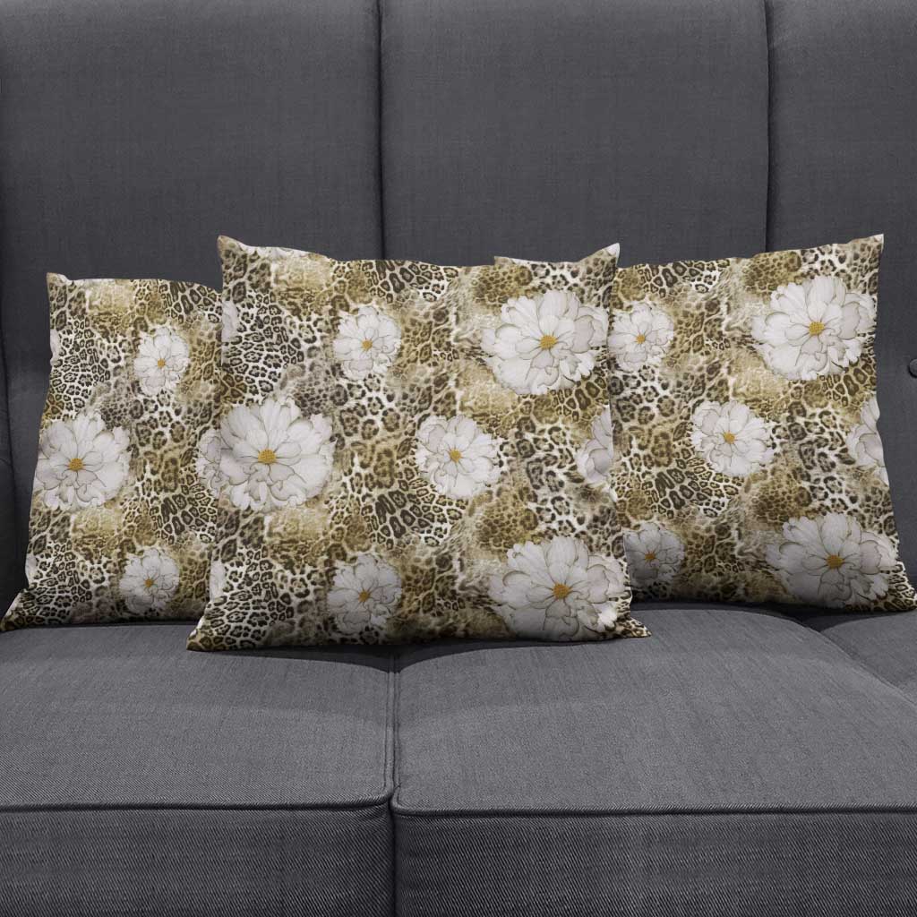 African Leopard Floral Pattern Pillow Cover Sahara Pearl