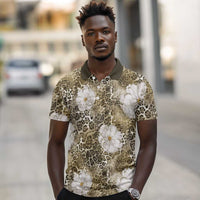 African Leopard Floral Pattern Polo Shirt Sahara Pearl