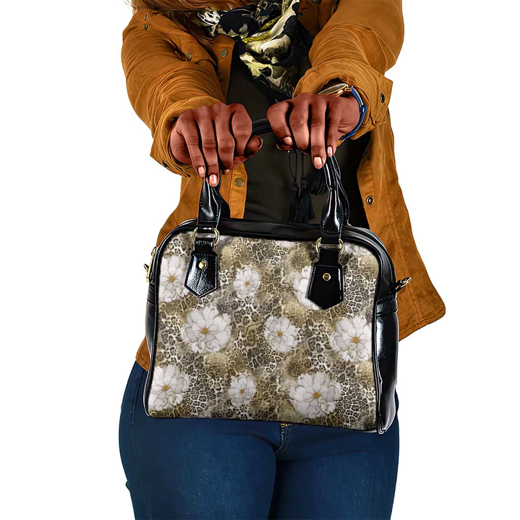 African Leopard Floral Pattern Shoulder Handbag Sahara Pearl