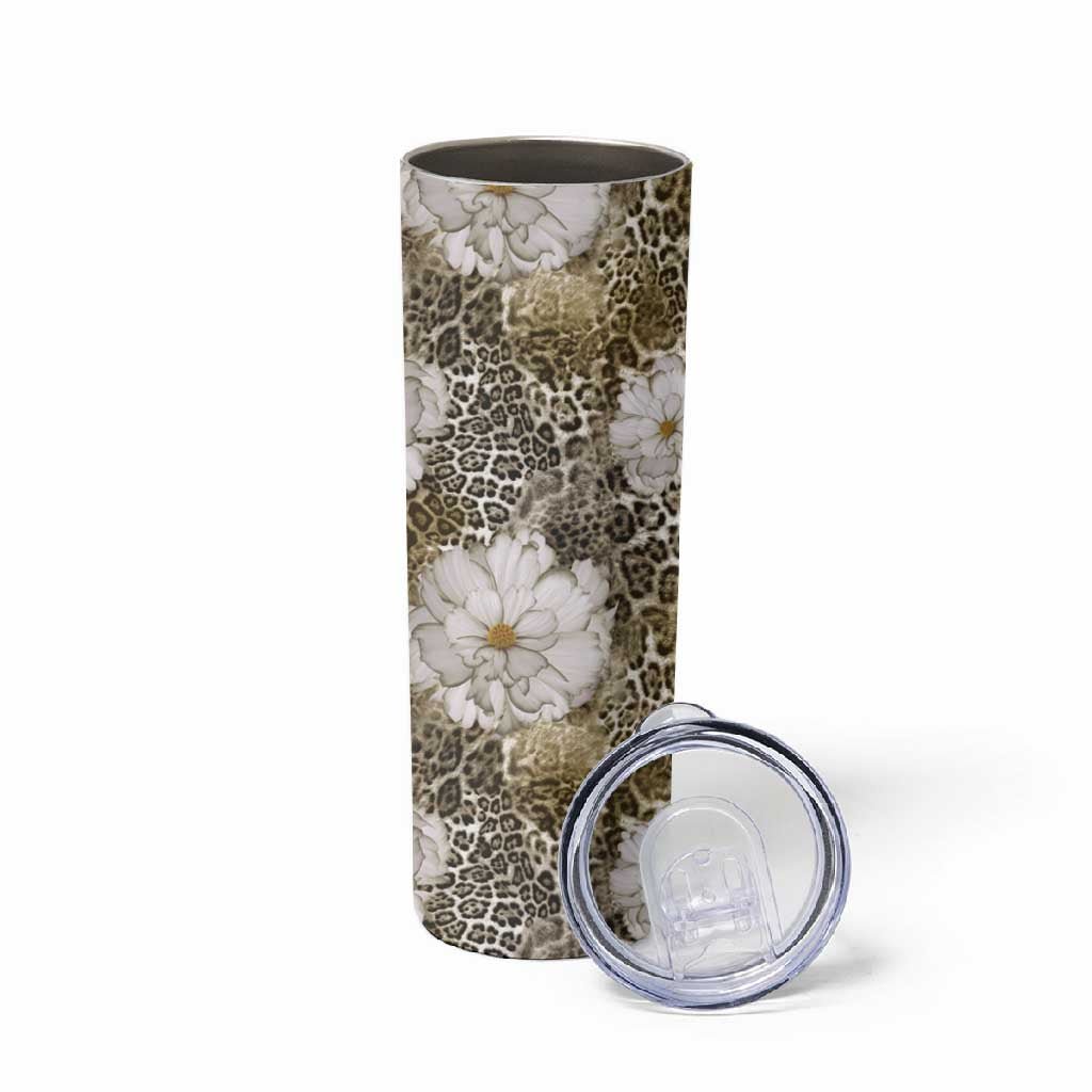 African Leopard Floral Pattern Skinny Tumbler Sahara Pearl