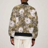 African Leopard Floral Pattern Sleeve Zip Bomber Jacket Sahara Pearl