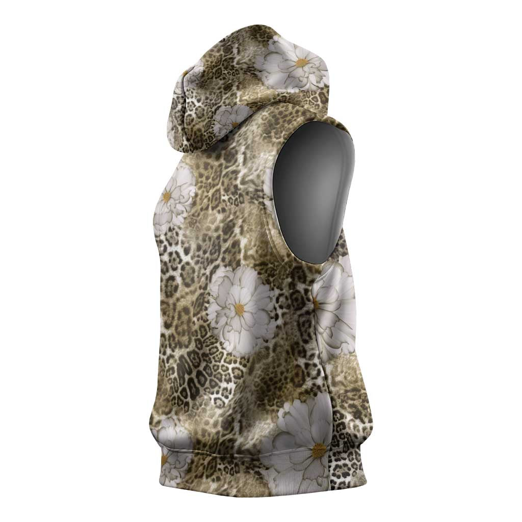 African Leopard Floral Pattern Sleeveless Hoodie Sahara Pearl