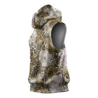 African Leopard Floral Pattern Sleeveless Hoodie Sahara Pearl