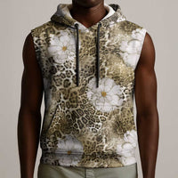 African Leopard Floral Pattern Sleeveless Hoodie Sahara Pearl