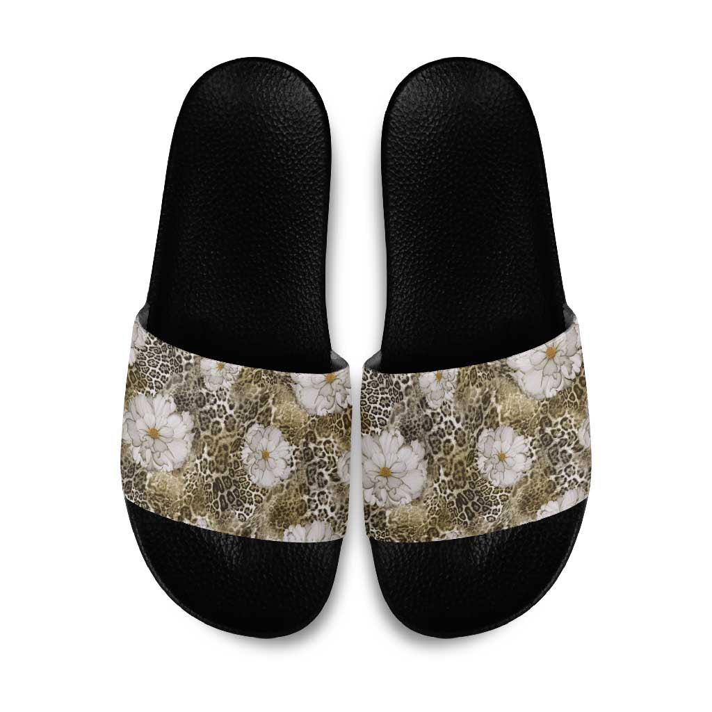 African Leopard Floral Pattern Slide Sandals Sahara Pearl