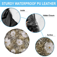African Leopard Floral Pattern Spare Tire Cover Sahara Pearl