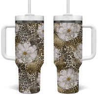 African Leopard Floral Pattern Tumbler With Handle Sahara Pearl