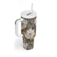 African Leopard Floral Pattern Tumbler With Handle Sahara Pearl