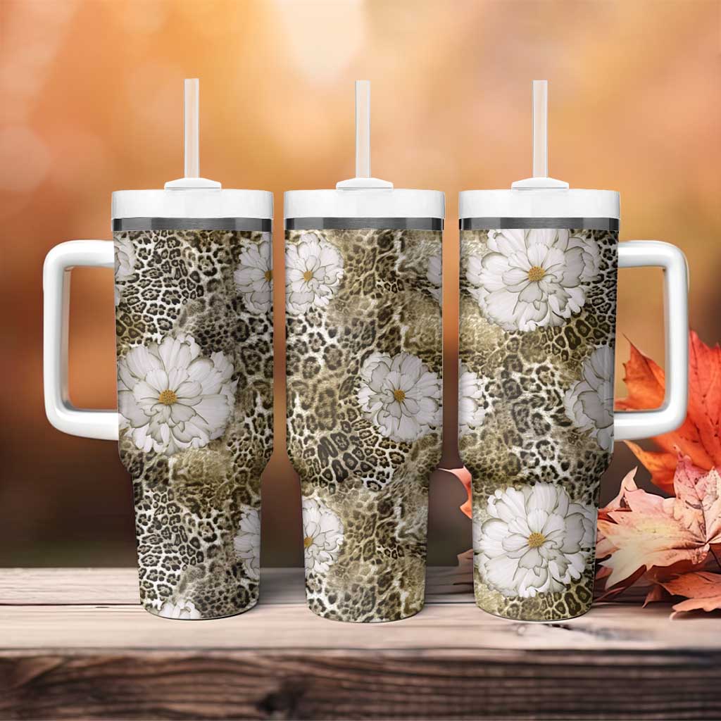 African Leopard Floral Pattern Tumbler With Handle Sahara Pearl