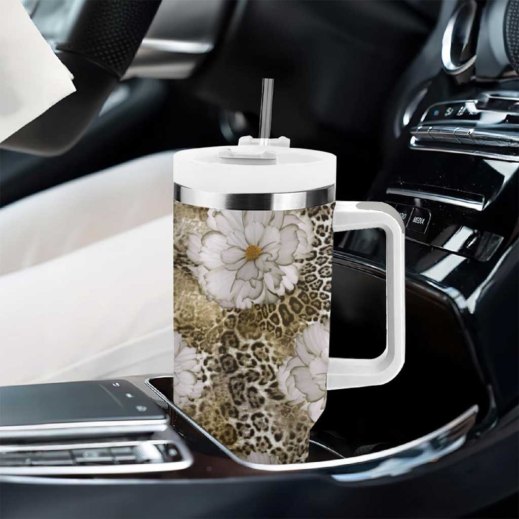 African Leopard Floral Pattern Tumbler With Handle Sahara Pearl