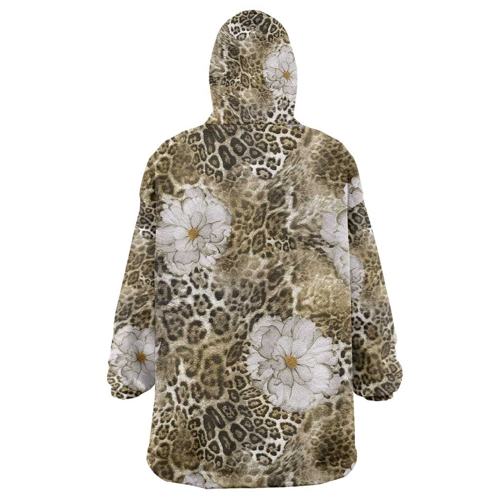 African Leopard Floral Pattern Wearable Blanket Hoodie Sahara Pearl