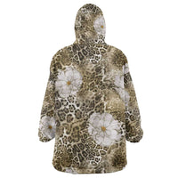 African Leopard Floral Pattern Wearable Blanket Hoodie Sahara Pearl
