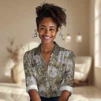 African Leopard Floral Pattern Women Casual Shirt Sahara Pearl