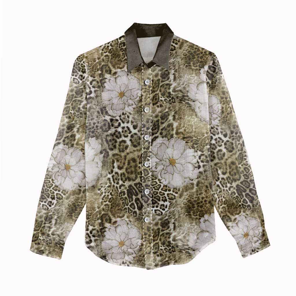 African Leopard Floral Pattern Women Casual Shirt Sahara Pearl
