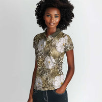African Leopard Floral Pattern Women Polo Shirt Sahara Pearl