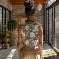 African Leopard Floral Pattern Women Sleeveless Polo Shirt Sahara Pearl