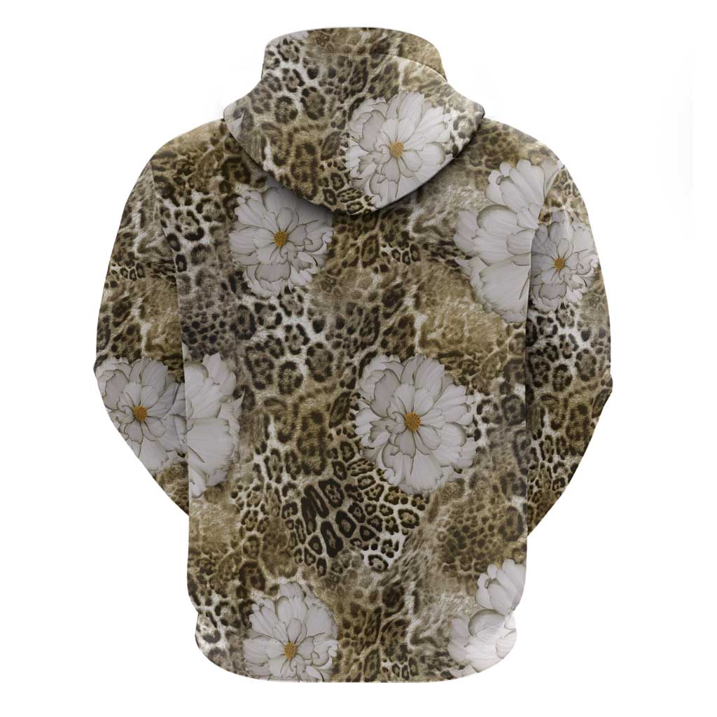 African Leopard Floral Pattern Zip Hoodie Sahara Pearl