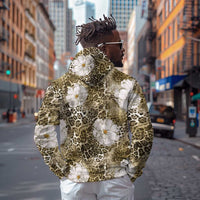 African Leopard Floral Pattern Zip Hoodie Sahara Pearl