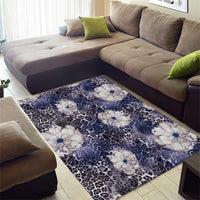 African Leopard Floral Pattern Area Rug Nile Indigo
