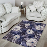 African Leopard Floral Pattern Area Rug Nile Indigo