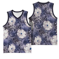 African Leopard Floral Pattern Basketball Jersey Nile Indigo
