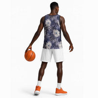 African Leopard Floral Pattern Basketball Jersey Nile Indigo
