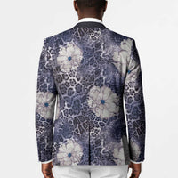 African Leopard Floral Pattern Blazer Nile Indigo