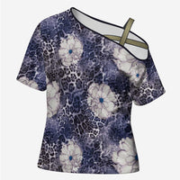 African Leopard Floral Pattern Cross Shoulder Shirt Nile Indigo