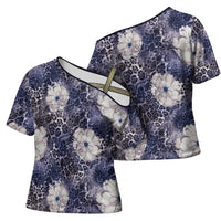 African Leopard Floral Pattern Cross Shoulder Shirt Nile Indigo