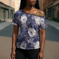 African Leopard Floral Pattern Cross Shoulder Shirt Nile Indigo