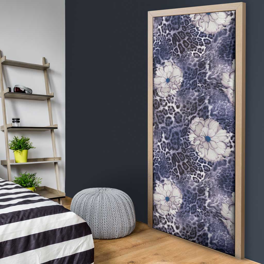 African Leopard Floral Pattern Door Cover Nile Indigo