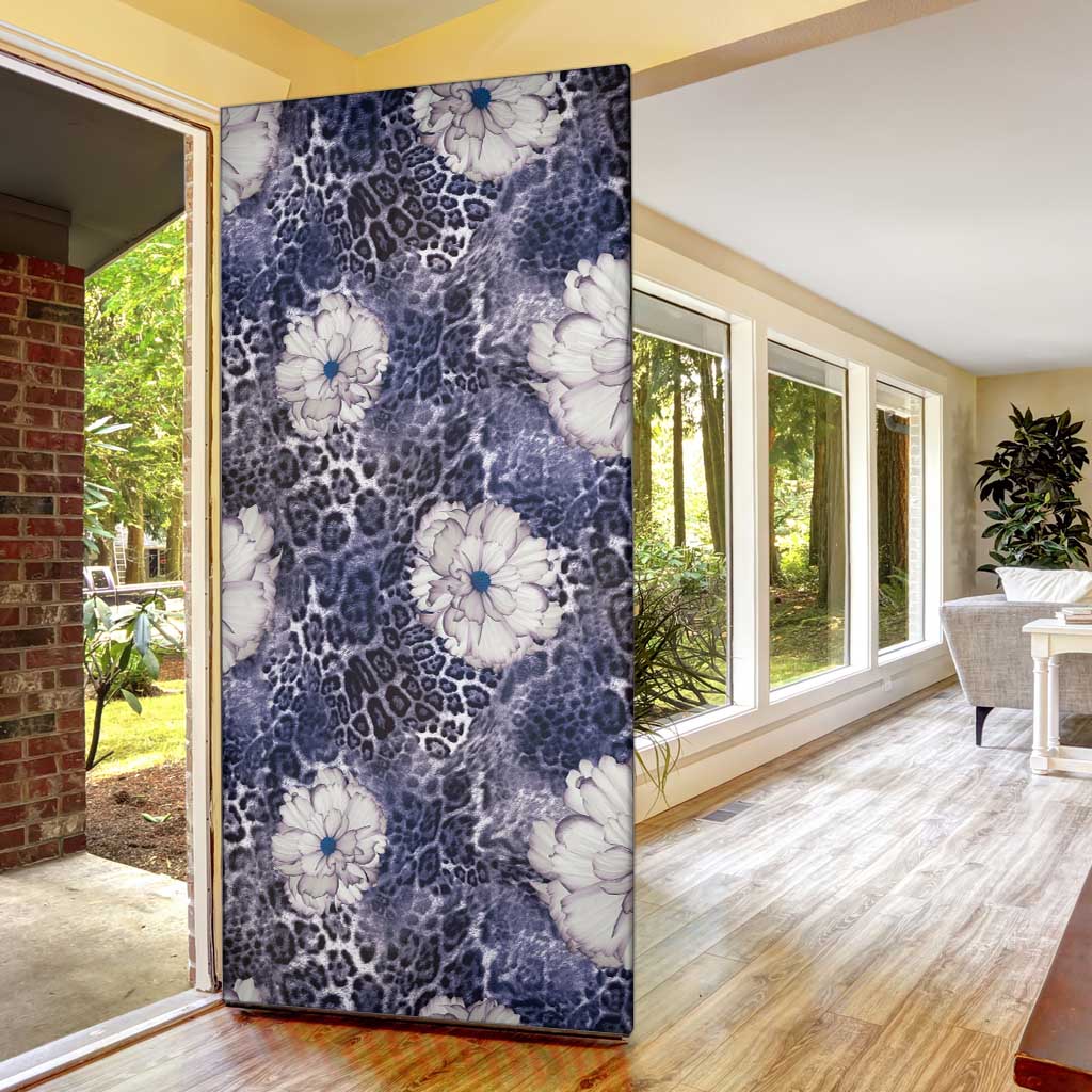 African Leopard Floral Pattern Door Cover Nile Indigo