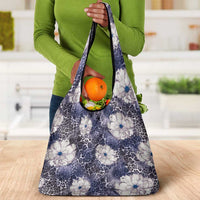 African Leopard Floral Pattern Grocery Bag Nile Indigo