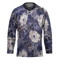 African Leopard Floral Pattern Hockey Jersey Nile Indigo