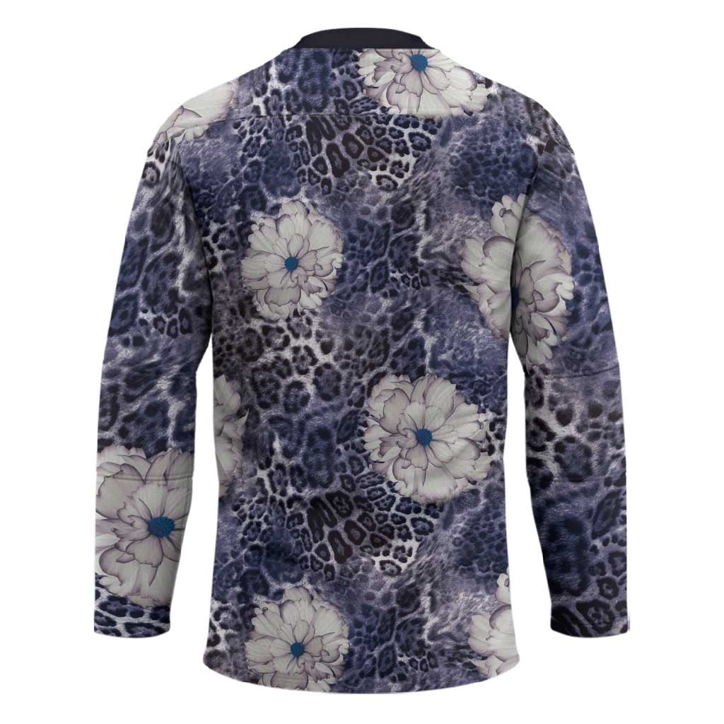 African Leopard Floral Pattern Hockey Jersey Nile Indigo