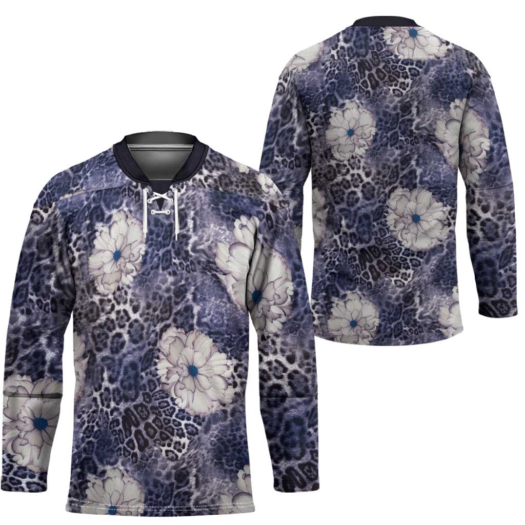 African Leopard Floral Pattern Hockey Jersey Nile Indigo