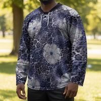 African Leopard Floral Pattern Hockey Jersey Nile Indigo
