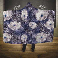 African Leopard Floral Pattern Hooded Blanket Nile Indigo