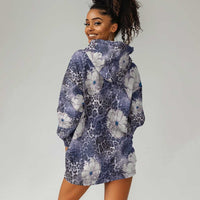 African Leopard Floral Pattern Hoodie Dress Nile Indigo