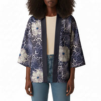 African Leopard Floral Pattern Kimono Nile Indigo