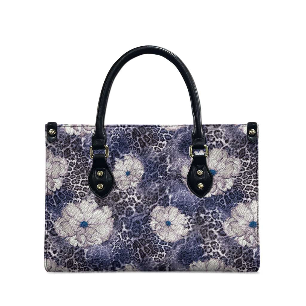 African Leopard Floral Pattern Leather Bag Nile Indigo