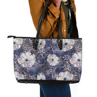 African Leopard Floral Pattern Leather Tote Bag Nile Indigo