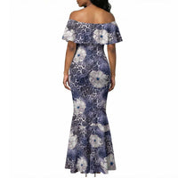 African Leopard Floral Pattern Mermaid Dress Nile Indigo